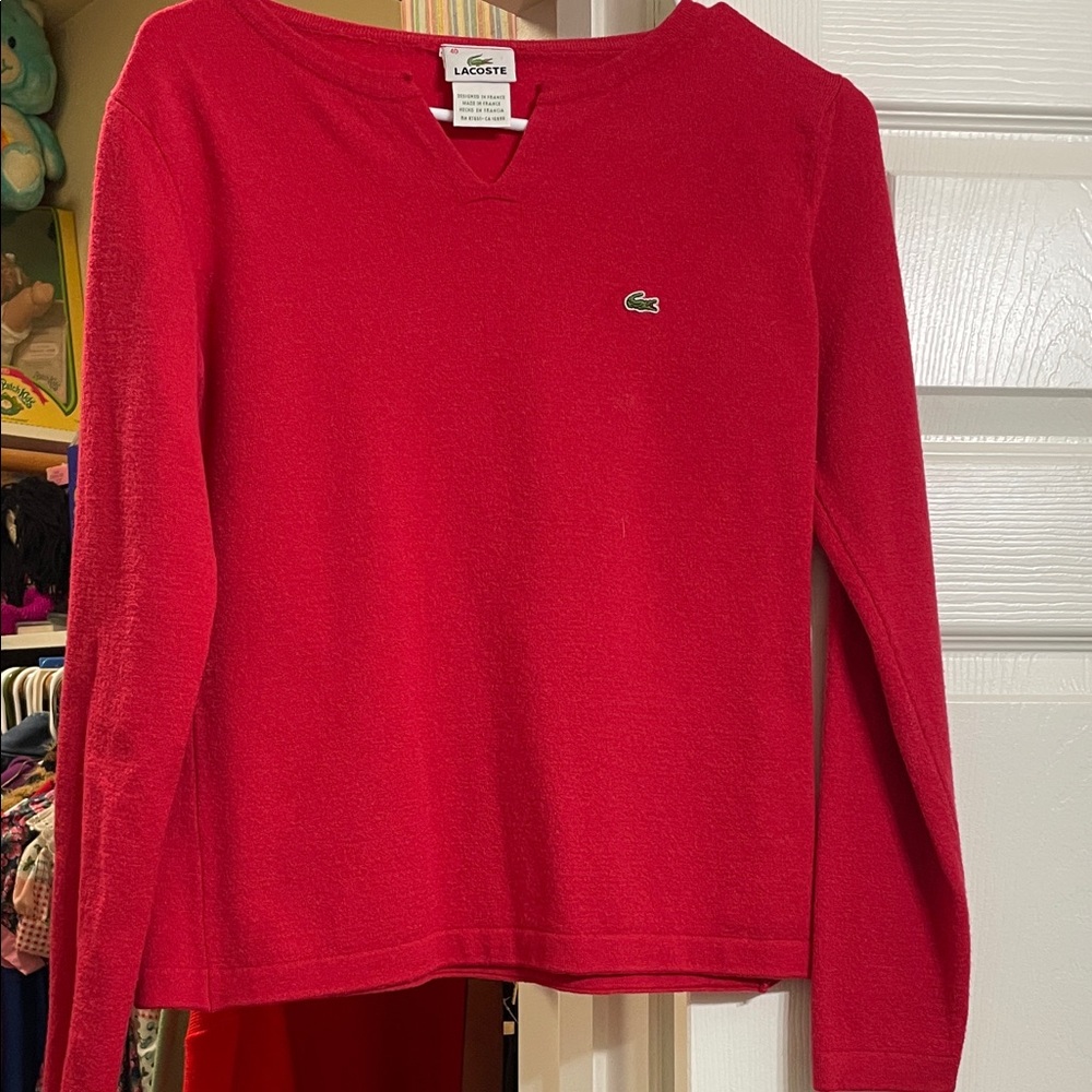 Lacoste Women's V-Neck Sweater in Vibrant Red